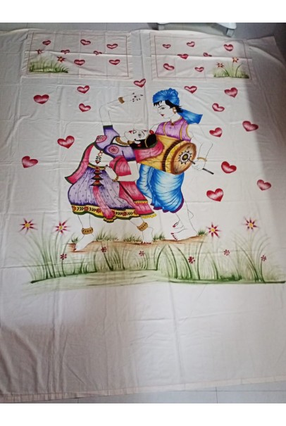 Handpainted cotton double bedsheet with dancing couple Handpainted cotton double bedsheet with dancing couple